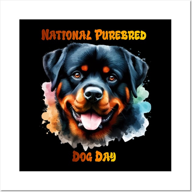 Purebred Rottweiler Dog Poses for National Day Wall Art by coollooks